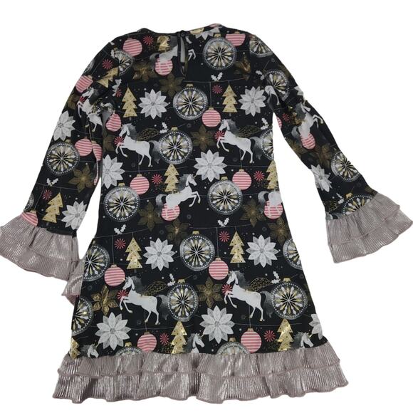 Counting Daisies Christmas Dress Size 10 Black Pink Horses,Ruffles, Trees - Picture 2 of 6